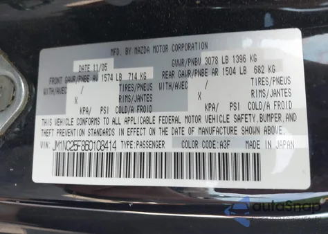 2006 Mazda Mx-5 Sport z USA, uszkodzony, nr VIN JM1NC25F860108414